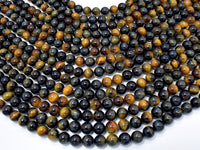 Blue / Yellow Tiger Eye, 8mm (8.3mm) Round Beads-RainbowBeads