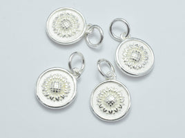 1pc 925 Sterling Silver Charms, Sunflower Charms, 10.8mm Coin-RainbowBeads