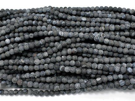 Frosted Matte Agate - Gray Black, 6 mm Round Beads-RainbowBeads