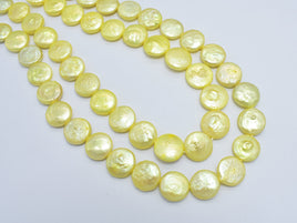 Fresh Water Pearl Beads-Yellow, 12mm Coin Beads-RainbowBeads
