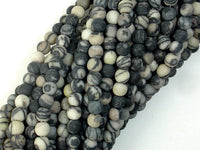 Matte Black Line Jasper Beads, Silk Stone, Spider Web Jasper, Round, 4mm(4.5mm),14.5 Inch-RainbowBeads