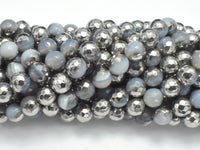 Mystic Coated Banded Agate - Gray & Silver, 6mm, Faceted-RainbowBeads