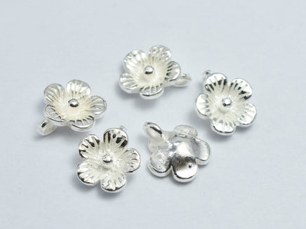 4pcs 925 Sterling Silver Flower Charms, 7.5mm-RainbowBeads