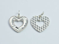 1pc 925 Sterling Silver Sparkling Heart Charm, 14mm-RainbowBeads