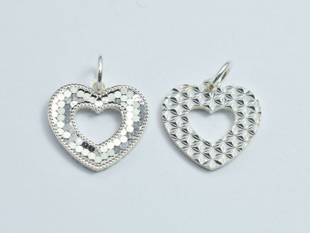 1pc 925 Sterling Silver Sparkling Heart Charm, 14mm-RainbowBeads