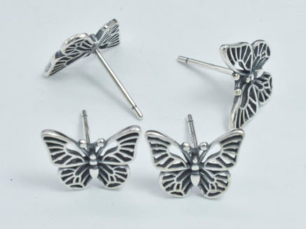 2pcs (1pair) 925 Sterling Silver Butterfly Earring Stud Post, 11.8x9.2mm Butterfly-RainbowBeads