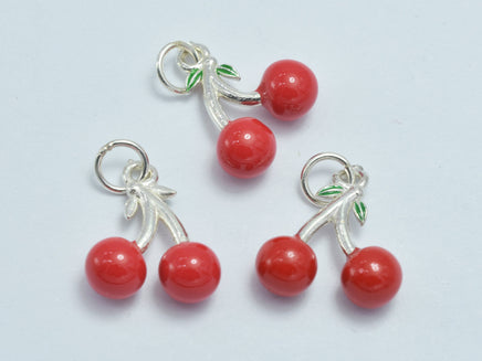 1pc 925 Sterling Silver Charm-Enamel Cherry Charm 12x15mm-RainbowBeads