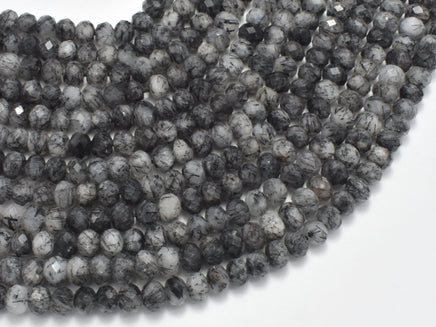 Black Rutilated Quartz Beads, 4x5.5mm Faceted Rondelle-RainbowBeads