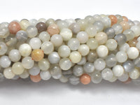 Peach / Gray / White Mixed Moonstone, 6mm Round Beads-RainbowBeads