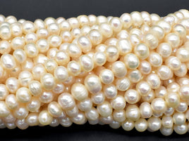 Fresh Water Pearl Beads-White, Approx 5-6mm Potato Beads-RainbowBeads