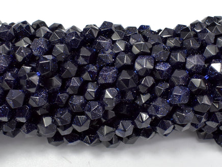 Blue Goldstone Beads, 6mm (5.5mm) Star Cut Faceted 13.5 Inch-RainbowBeads