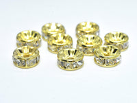 Rhinestone, 6mm, Finding Spacer Round,Clear, Gold plated Brass, 30 pieces-RainbowBeads