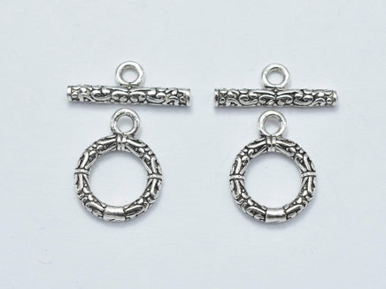 2sets Antique Silver 925 Sterling Silver Toggle Clasps Loop 10mm (9.8mm), Bar 14mm-RainbowBeads