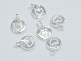 4pcs 925 Sterling Silver Charm, Coin Charm, Heart Charm, 7mm-RainbowBeads