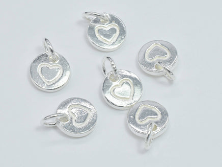 4pcs 925 Sterling Silver Charm, Coin Charm, Heart Charm, 7mm-RainbowBeads