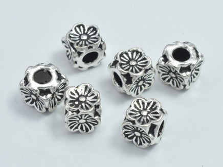 4pcs 925 Sterling Silver Beads-Antique Silver, 4.7x4.7mm Cube Beads, Flower Beads-RainbowBeads