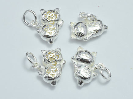 1pc 925 Sterling Silver Charms, Beckoning Cat Charms, Lucky Cat Charms, Maneki Neko Pendant, 14x12mm-RainbowBeads