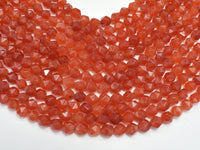 Jade - Orange Red, 8mm Faceted Star Cut Round, 15 Inch-RainbowBeads