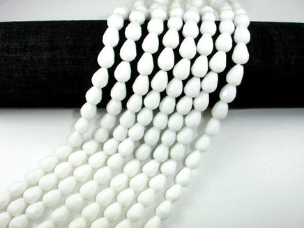 White Onyx Beads, Faceted Teardrop, 9 x 10mm, 11.5 Inch-RainbowBeads