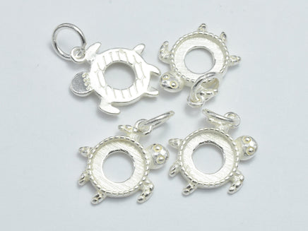 2pcs 925 Sterling Silver Charms, Turtle Charms, 12x14mm-RainbowBeads