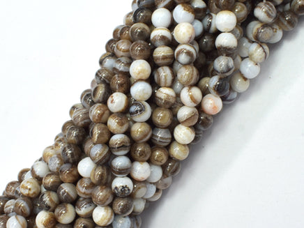 Banded Agate, Striped Agate, Brown, 6mm Round-RainbowBeads