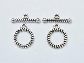 2sets Antique Silver 925 Sterling Silver Toggle Clasps Loop 12mm (11.5mm), Bar 16mm, Hole 1.7mm-RainbowBeads