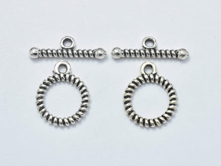 2sets Antique Silver 925 Sterling Silver Toggle Clasps Loop 12mm (11.5mm), Bar 16mm, Hole 1.7mm-RainbowBeads