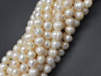 Fresh Water Pearl Beads-White, 8.5-10mm Potato Beads, 13.5 Inch-RainbowBeads