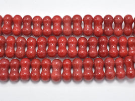 Red Bamboo Coral Beads, 6x12mm Double Hole Peanut Beads-RainbowBeads