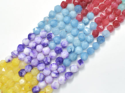 Jade-Multi color, 8mm Faceted Star Cut Round-RainbowBeads