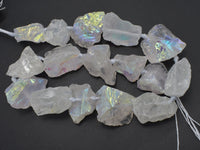 Raw Rough Clear Quartz, (18-24)x(18-30)mm, Nugget AB Coated-RainbowBeads