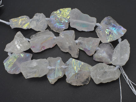 Raw Rough Clear Quartz, (18-24)x(18-30)mm, Nugget AB Coated-RainbowBeads
