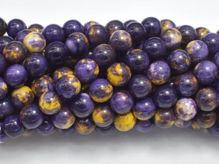 Rain Flower Stone, Purple, Yellow, 8mm Round Beads-RainbowBeads