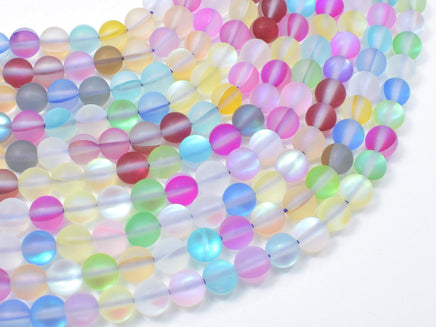 Matte Mystic Aura Quartz-Multi, 6mm (6.5mm) Round Beads-RainbowBeads