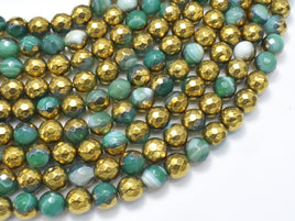 Mystic Coated Banded Agate-Green & Gold, 8mm, Faceted-RainbowBeads