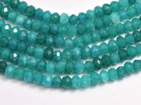 Jade -Teal 3x4mm Faceted Rondelle, 14 Inch-RainbowBeads