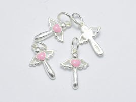 2pcs 925 Sterling Silver Charm-Enamel Pink Angel Charm, Angel Pendant-RainbowBeads