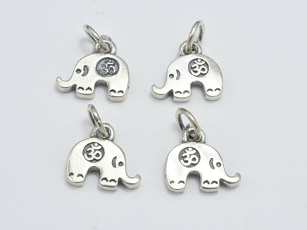 2pcs 925 Sterling Silver Charm-Antique Silver, Elephant Charm with OM Symbol, 12x8mm-RainbowBeads