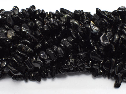 Black Tourmaline Beads, Pebble Chips, Approx 7-12mm-RainbowBeads