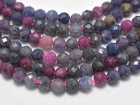 Blue Sapphire, Ruby, 3mm (3.3mm) Micro Faceted Round-RainbowBeads