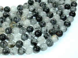 Black Rutilated Quartz Beads, 8mm Round Beads-RainbowBeads