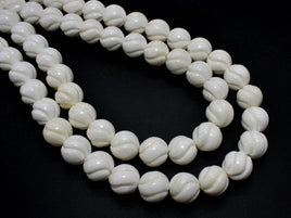 Tridacna Shell, 12mm Carved Round Beads-RainbowBeads