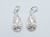 2pcs 925 Sterling Silver Charm, Filigree Teardrop Charm, 8x16mm-RainbowBeads