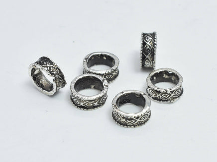 10pcs 925 Sterling Silver Beads-Antique Silver, 5.3x2.3mm Tube Beads, Big Hole Beads, Spacer-RainbowBeads