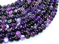 Banded Agate Beads, Purple, 8mm(8.5mm) Round-RainbowBeads