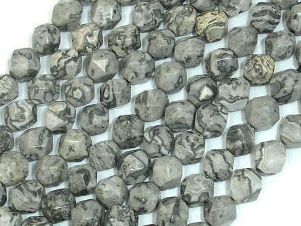 Gray Picture Jasper Beads, 8mm Star Cut Faceted Round-RainbowBeads