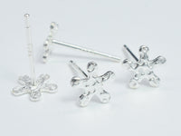 10pcs (5pairs) 925 Sterling Silver Flower Pad Earring Stud Post, 6.5mm Flower Pad, 11mm Long-RainbowBeads