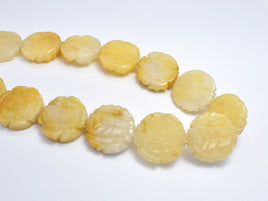 Yellow Jade, 23mm Carved Flower Beads, Double Hole-RainbowBeads