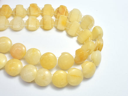 Yellow Jade Beads, Double Hole, 15mm Coin Beads-RainbowBeads