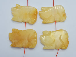 Yellow Jade, Animal - Carved Pig, 42x28mm-RainbowBeads